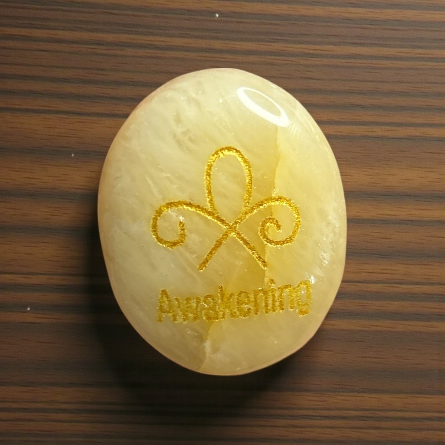 Zibu Symbol Palm Stone – Awakening Symbol Engraved on Citrine