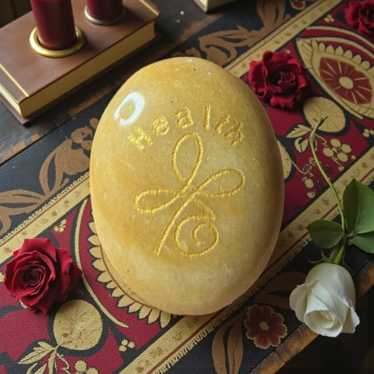 Zibu Symbol Palm Stone – Health Symbol Engraved on Citrine