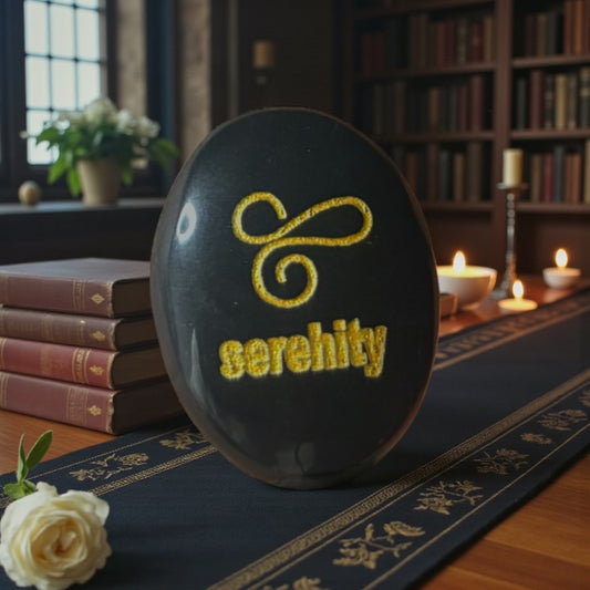 Zibu Symbol Palm Stone – Serenity Symbol Engraved on Black Tourmaline