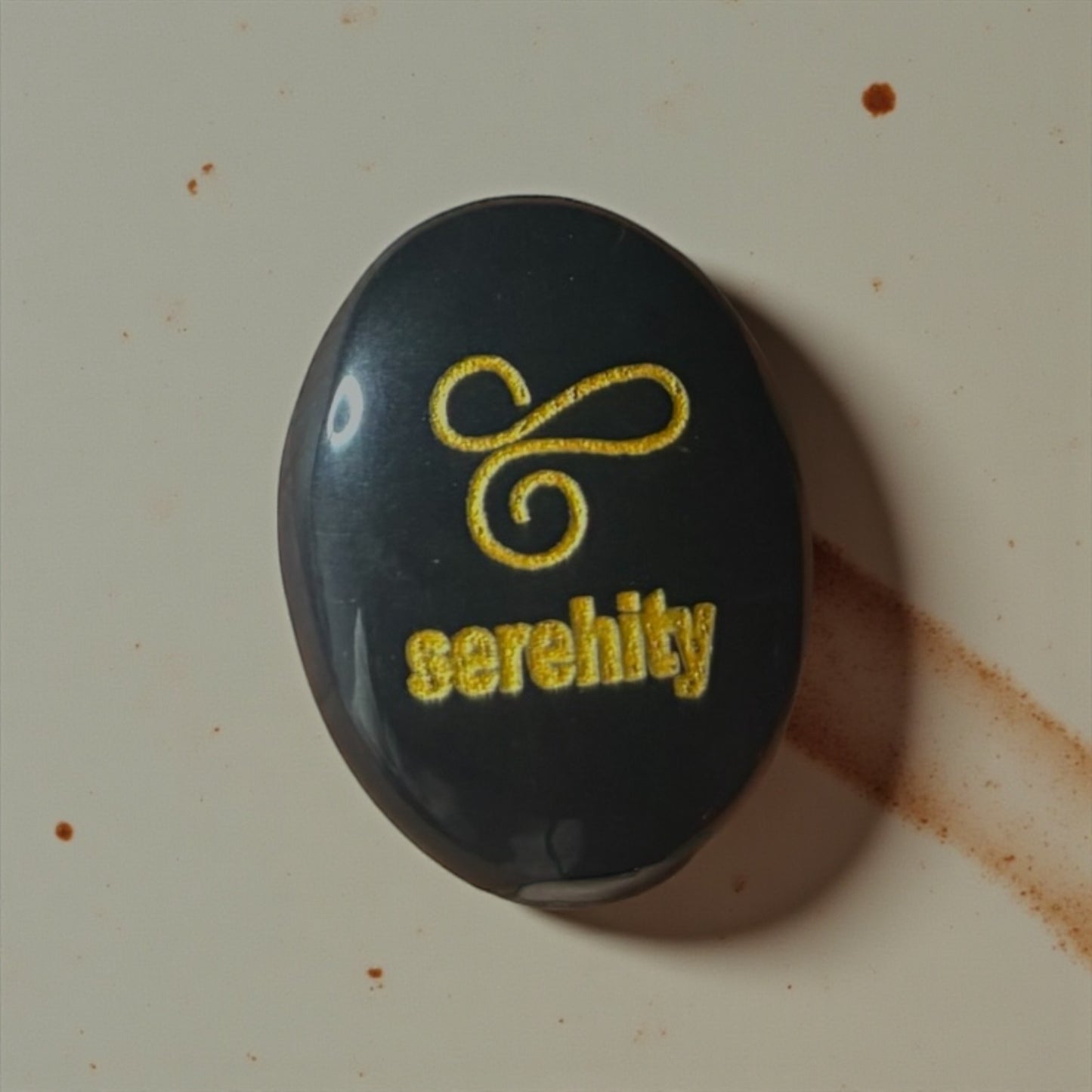 Zibu Symbol Palm Stone – Serenity Symbol Engraved on Black Tourmaline