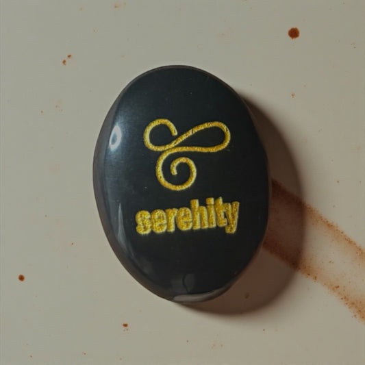 Zibu Symbol Palm Stone – Serenity Symbol Engraved on Black Tourmaline