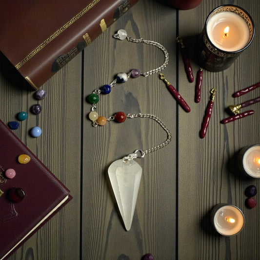 Clear Quartz 7 Chakra Chain Pendulum