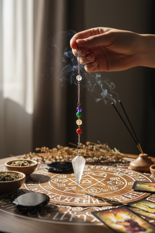 Clear Quartz 7 Chakra Chain Pendulum