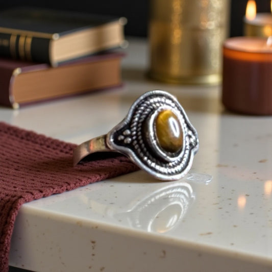 Tiger Eye Adjustable Ring