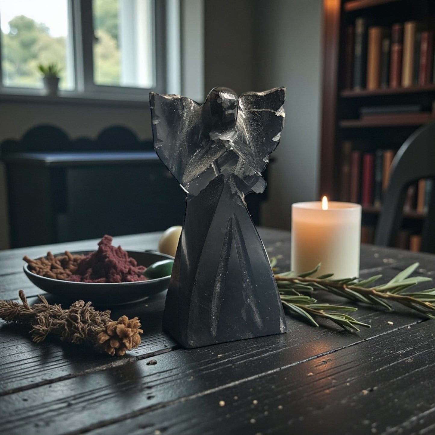 Black Agate Angel – Open Wings (2.5 Inch)