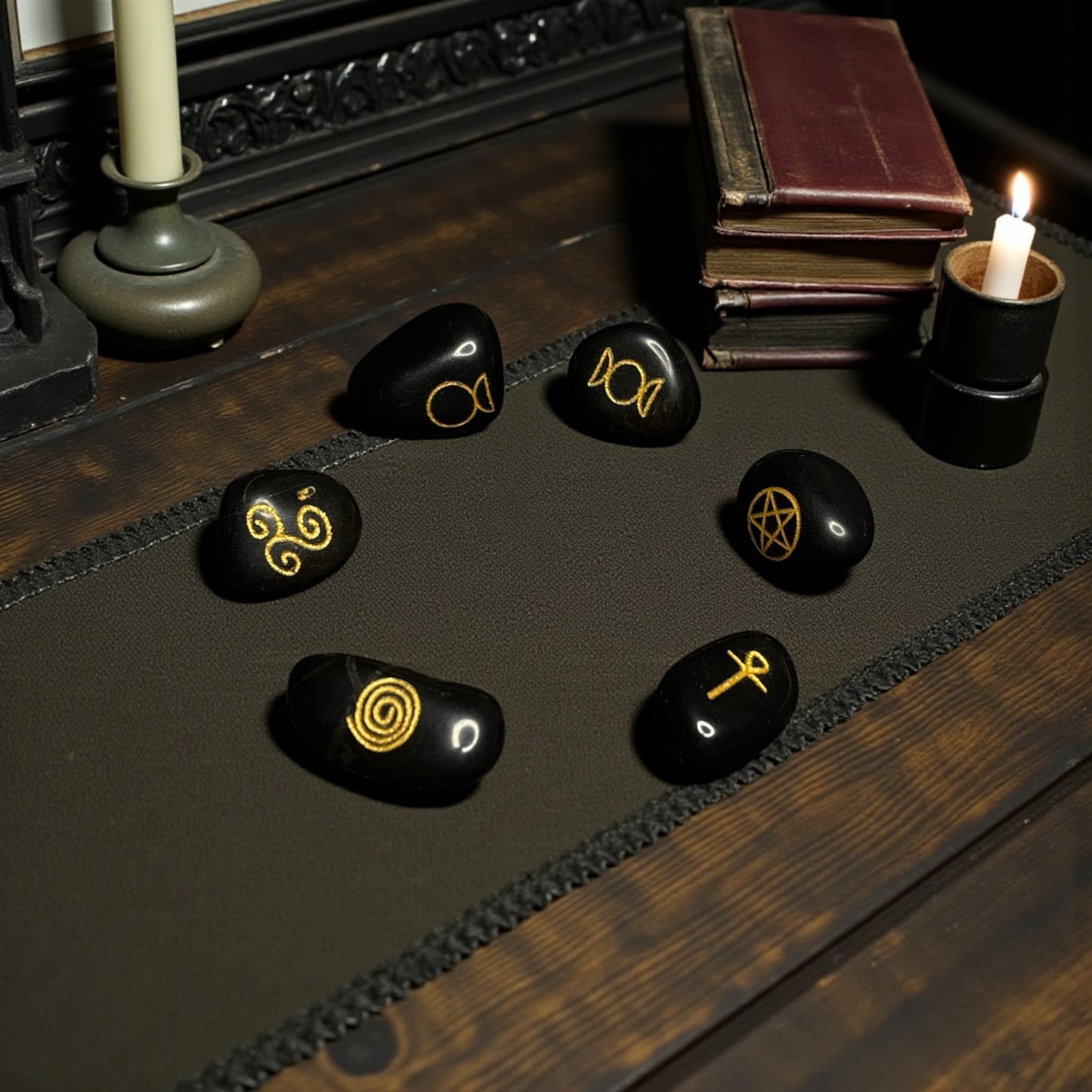 Wicca Symbol Stones – Black Agate (Engraved)