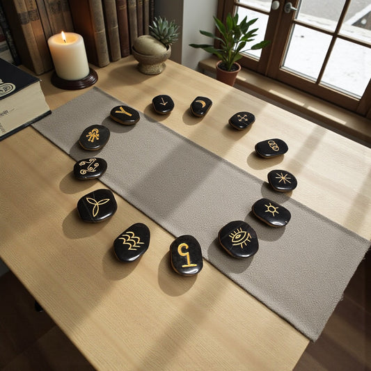 Witch’s Rune Symbol Stones – Black Agate (Engraved)
