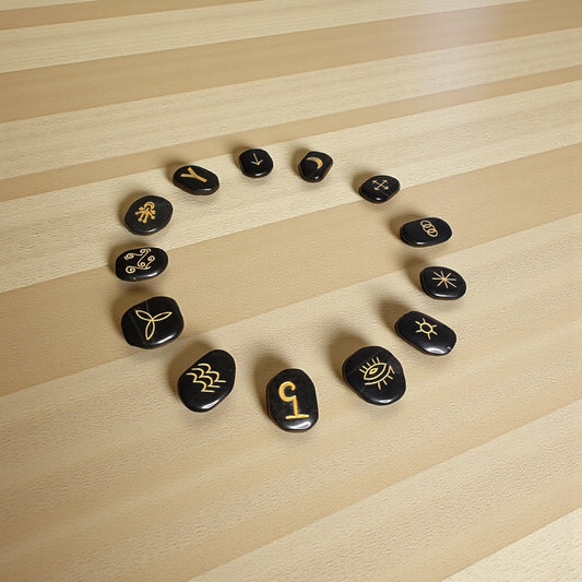 Witch’s Rune Symbol Stones – Black Agate (Engraved)