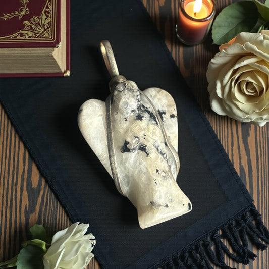 White Rainbow Moonstone Angel Pendant