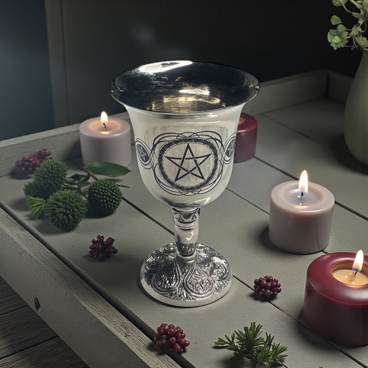 Pentacle Engraved Brass Chalice
