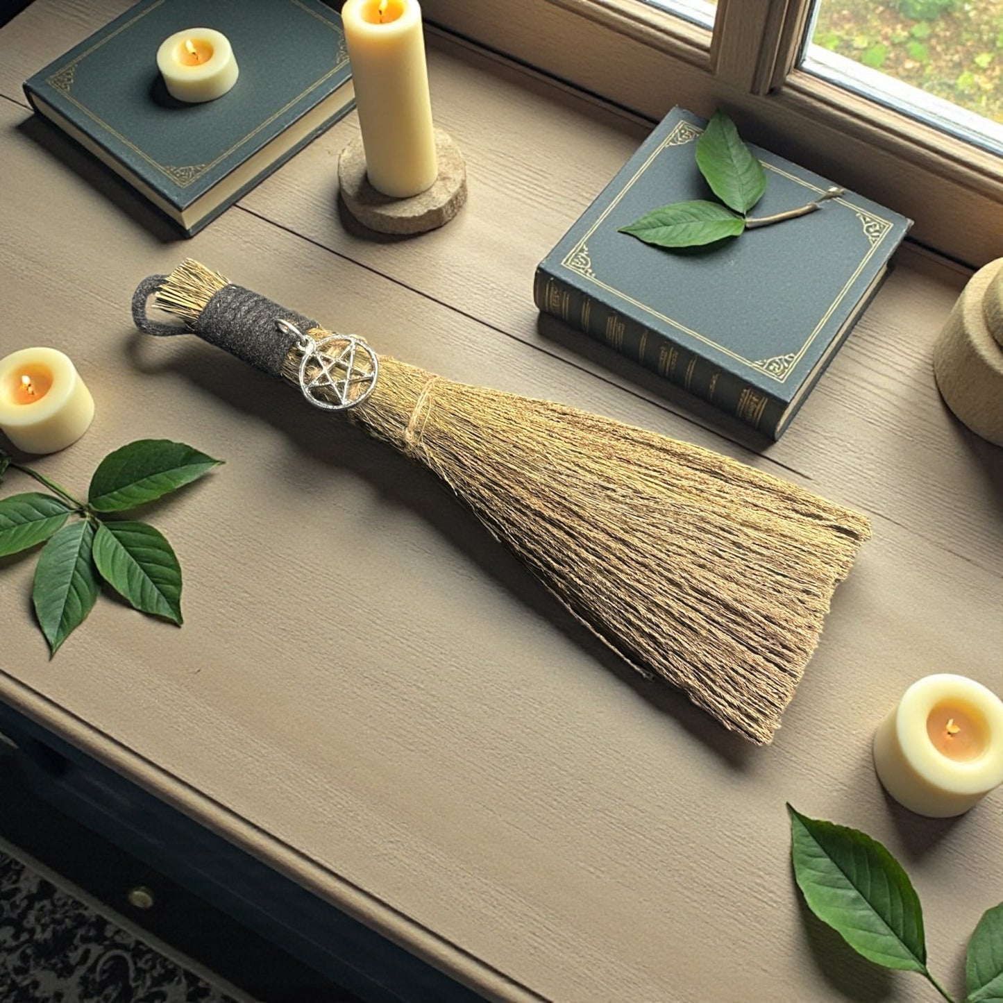 Wiccan Magic Broom with Pentacle Charm