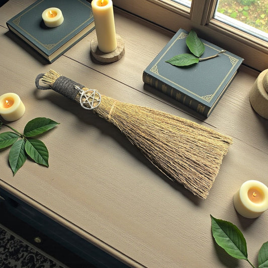 Wiccan Magic Broom with Pentacle Charm