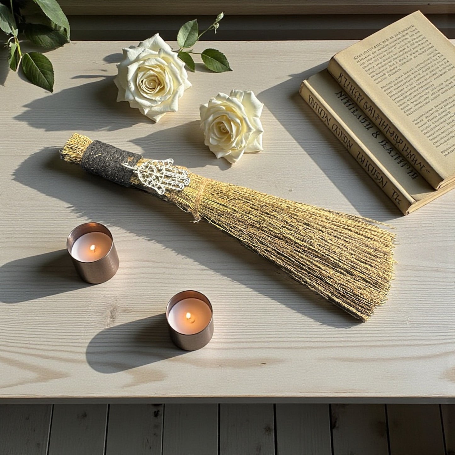 Wiccan Magic Broom with Hamsa Charm