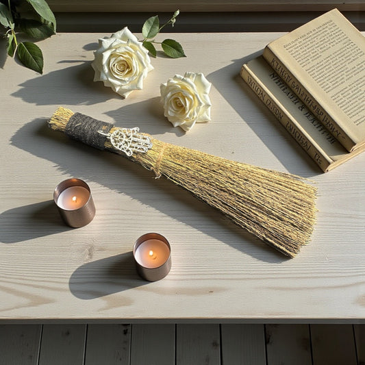 Wiccan Magic Broom with Hamsa Charm