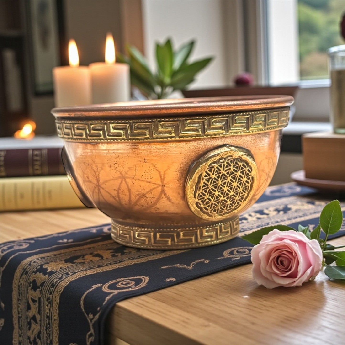 Tibetan Copper Offering Bowl – Flower of Life