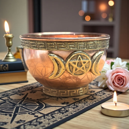 Tibetan Copper Offering Bowl – Triple Moon Pentacle